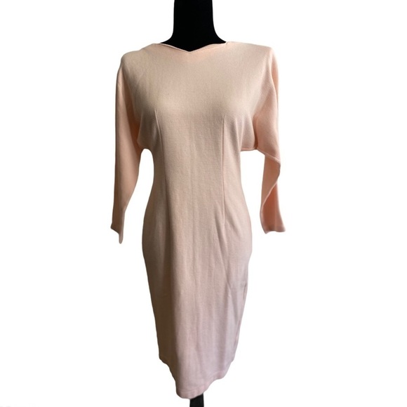 Vintage sweater sheath midi dress pink S - Picture 1 of 10